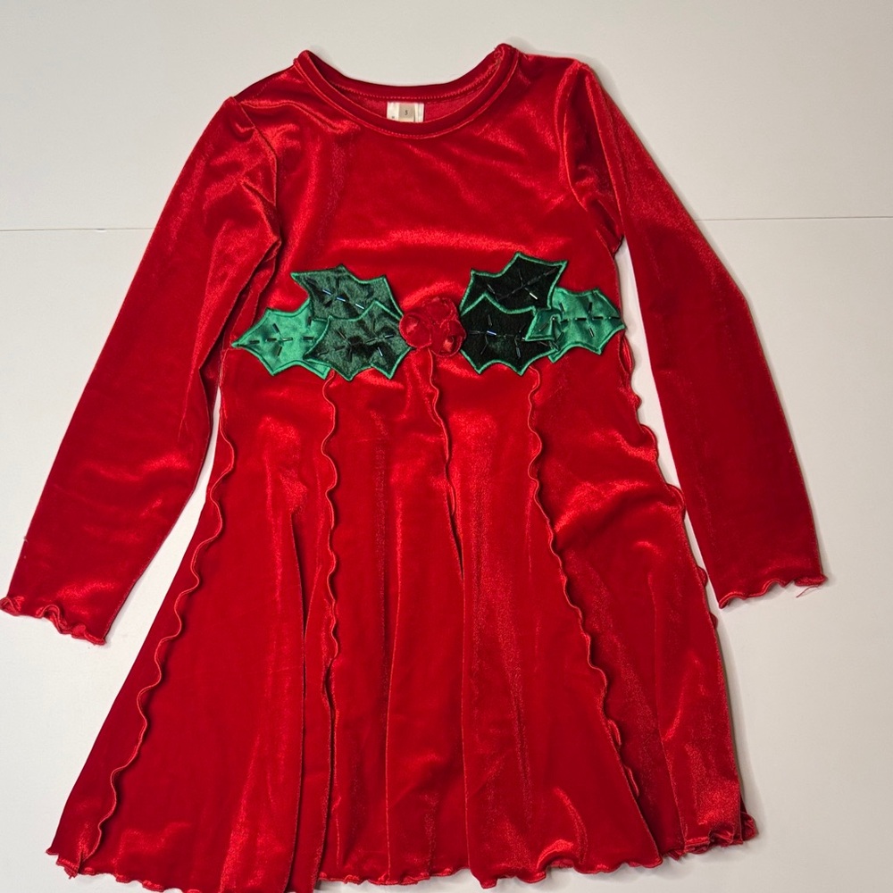 Festive Red Kids Holly Christmas Dress (NWOT)